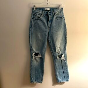 Distressed straight leg denim
